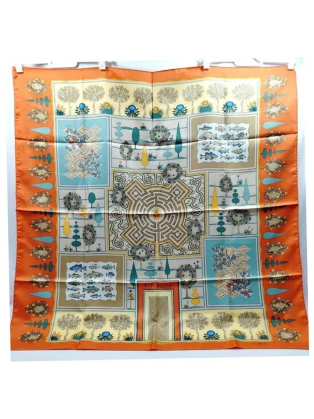 Authentic Hermès Paridaiza Carré 90 Silk Scarf Orange